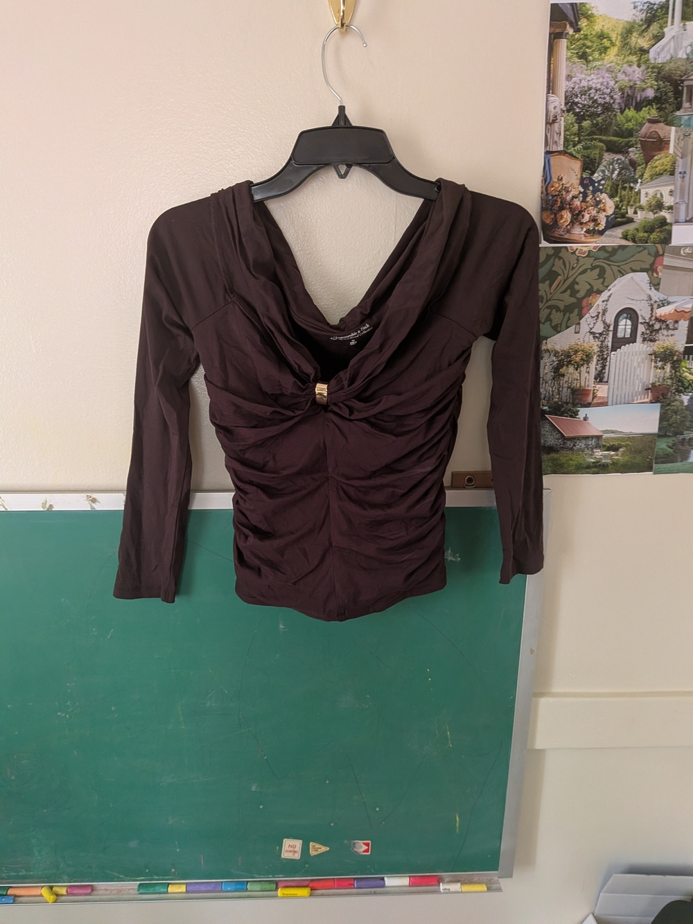 Abercrombie & Fitch Dark Brown Ruched Long-Sleeve Twist Front Top